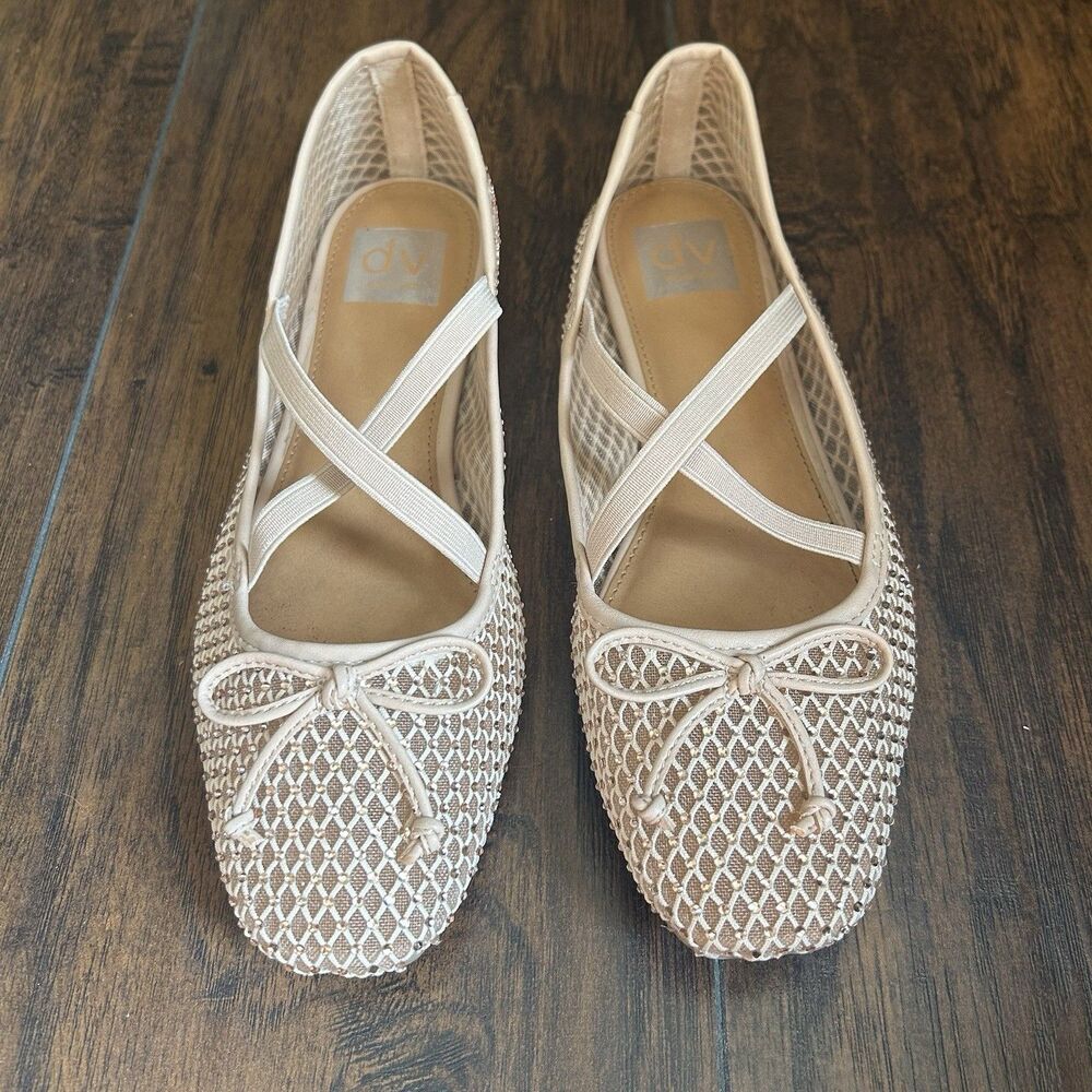 Dolce Vita Maysa R Nude Mesh Rhinestone Embellished Strappy Ballet Flats 8.5
